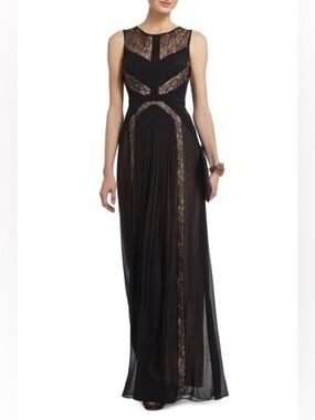BCBGMaxAzria Black Sleeveless Lace-Inset Maxi Gown, Size 2